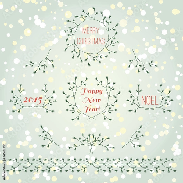 Obraz Christmas collection hand drawn branches set