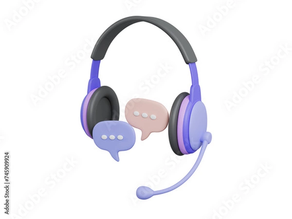 Fototapeta 3D illustration of a headset with speech bubbles symbolizing customer service communication and online support
