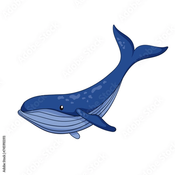 Fototapeta Whale cartoon illustration in flat style. Undersea animal life. Vector illustration isolated on a white background.