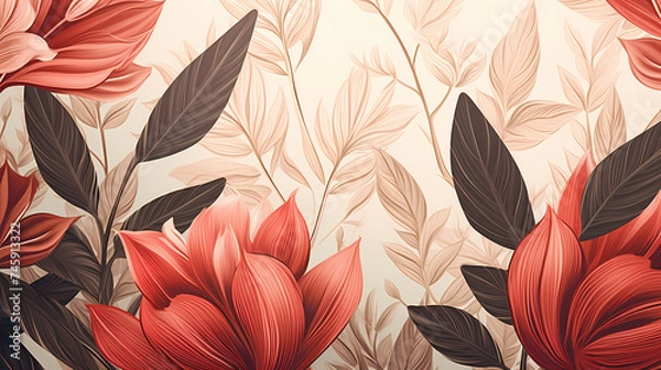 Fototapeta Abstract fabric, botanical art background