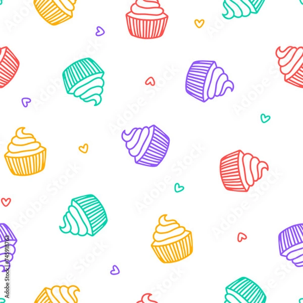 Fototapeta Seamless pattern with colorful cupcakes