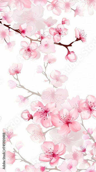 Fototapeta Cherry blossom isolated on white. AI generated art illustration.