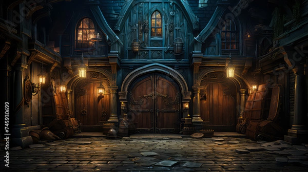 Fototapeta Tudor style, House Fantasy background, Creating antique design of Indoor Spaces architecture decorate vintage concept