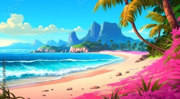 Fototapeta a postcard for a beach holiday, an advertising brochure of a seaside resort, summer, sun, sea, ocean