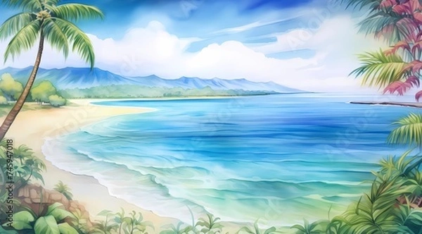 Obraz a postcard for a beach holiday, an advertising brochure of a seaside resort, summer, sun, sea, ocean