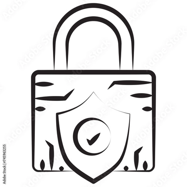Fototapeta Cyber Security Icon. Data information protect, digital system safety, shield, padlock. Vector	
