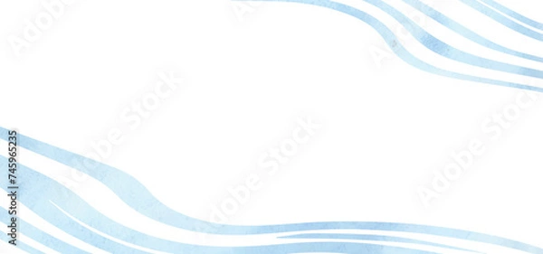 Fototapeta Art blue background strip. White waves template card. Abstract banner design with watercolor texture vector. Marine concept.
