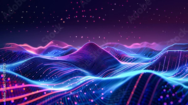 Fototapeta A high-quality digital landscape illuminated by neon lights, symbolizing connectivity in the technology world, vibrant and dynamic