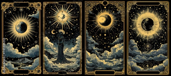 Fototapeta set of illustrations of tarot cards, the theme of isoterics and fortune telling
