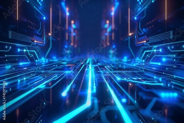 Fototapeta Abstract technology background neon circuit blue neon