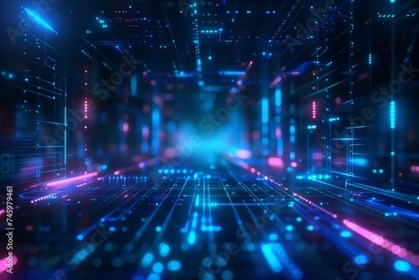 Fototapeta Abstract technology background neon circuit blue neon