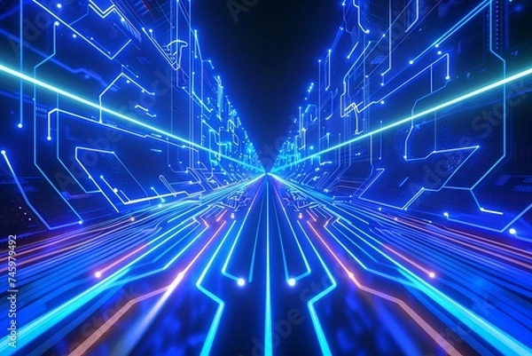 Fototapeta Abstract technology background neon circuit blue neon