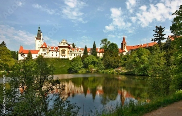 Obraz Castle park in Průhonice in the Czech Republic, view across the lake to the castle