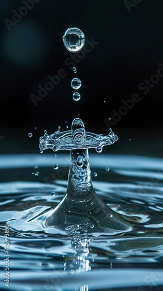 Obraz Water droplet falling into water, creating splashes