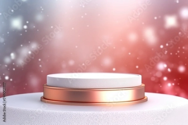 Fototapeta Podium with background soft bokeh, podium for product presentation, stage showcase, promotion display, Christmas, New year, 3D.