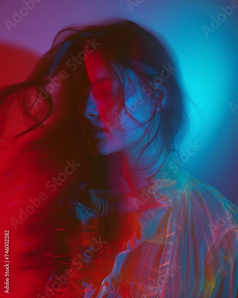 Fototapeta Enigma in Neon: An Artistic Blend of Red and Blue