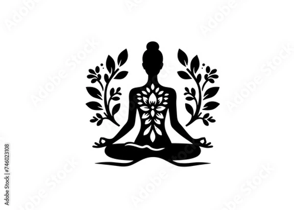 Fototapeta Woman Yogo Logo, Floral Style. 