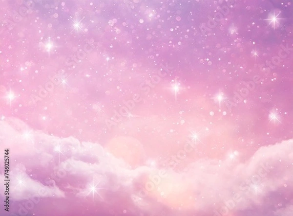 Obraz Magical pink clouds with stars background