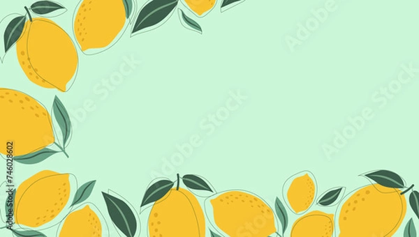 Fototapeta large lemons with leaves on a turquoise background. the concept of making juice from citrus fruits	