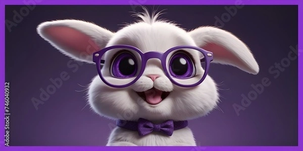 Fototapeta Cute baby rabbit wearing spectacles isolated on solid pastel background, baby bunny, Creative animal concept, commercial, editorial advertisement background