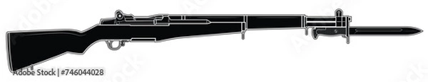 Obraz Vector illustration of the M1 Garand rifle with M1905 bayonet on the white background.Black. Right side.