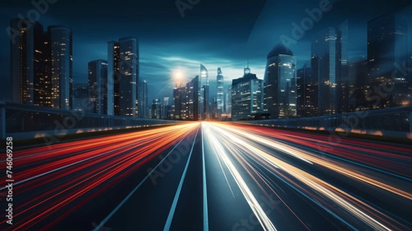 Obraz Abstract long exposure dynamic speed light trails in urban environment