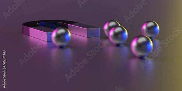 Fototapeta Politicians, influencers magnetisim as election propaganda for voters, followers in social media. Magnet attracting balls, 3D rendered background with clipping path for easy editing. Election concept