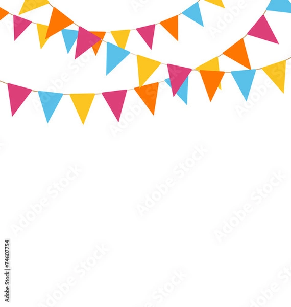 Fototapeta Multicolored bright buntings garlands isolated on white backgrou
