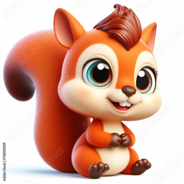 Fototapeta 3D funny squirrel cartoon. Wild animals for children's illustrations. AI generated