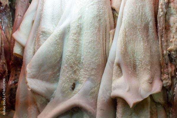 Fototapeta offal products, beef tripe, raw tripe from an offal shop in Turkey,