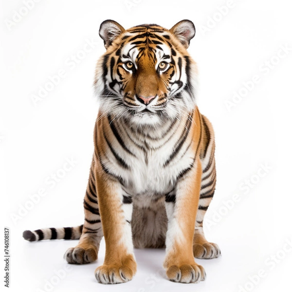 Fototapeta photo tiger on a white background сreated with Generative Ai