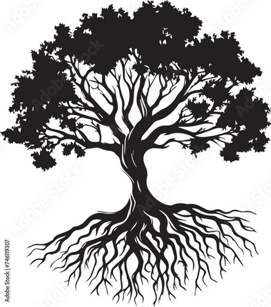 Fototapeta Tree With Roots Silhouettes EPS Tree With Roots Vector Tree With Roots Clipart	
