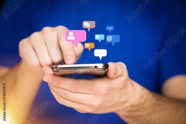 Fototapeta People using modern social media on phone