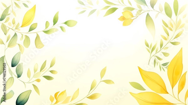 Fototapeta Watercolor floral frame border with green leaves, branches and elements