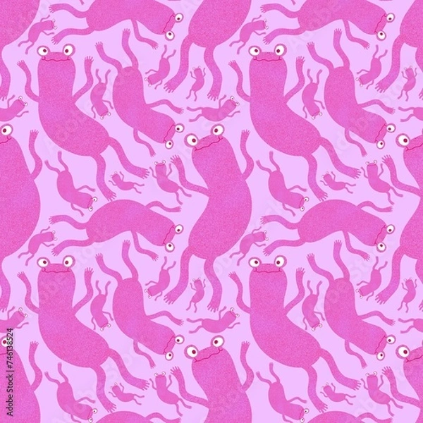 Fototapeta Cartoon animals seamless frogs pattern for wrapping paper and fabrics and kids clothes print and summer