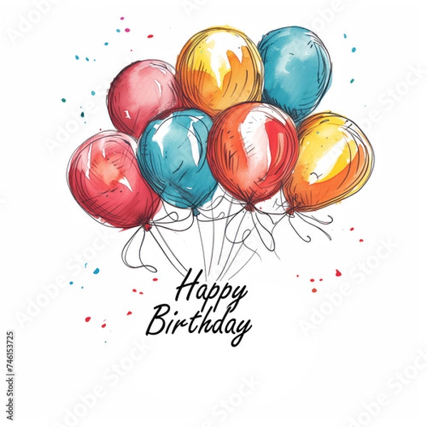 Fototapeta An illustration of multicolored balloons with a ‘Happy Birthday’ message, perfect for festive greetings.