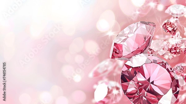 Obraz banner for a jewelry store with copy space, pink diamond on a pink background close-up with space for text