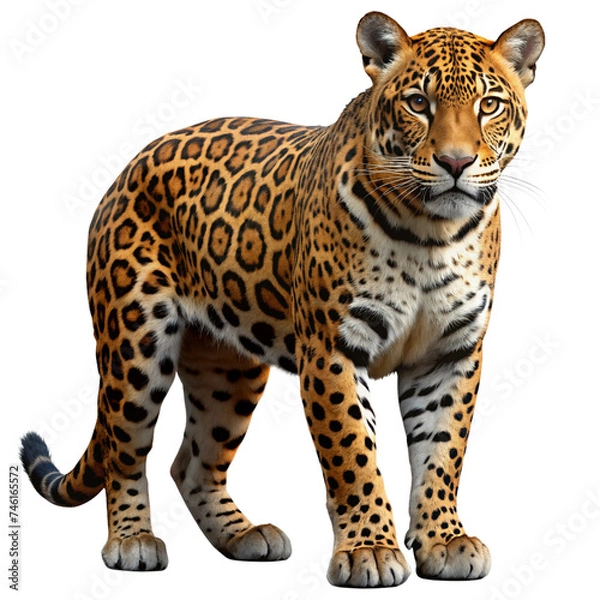 Obraz Jaguar (Panthera onca) - A Majestic Wild Cat with Black Spots on Its Fur, Isolated on a White Transparent Background