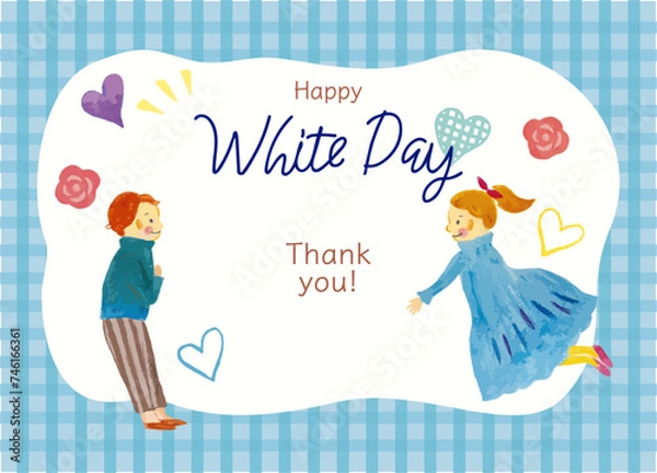 Obraz ホワイトデー 水彩で描いた恋人 ハートと花のイラスト バナーや広告用フレーム素材