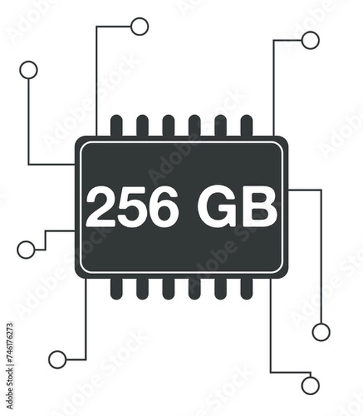 Obraz 256 GB Ram. Ram memory with electrical circuits, technology and computer processing concept
