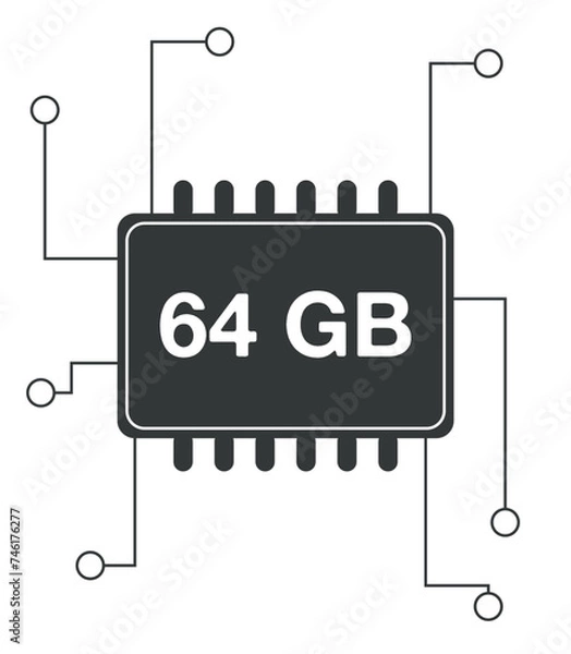 Obraz 64 GB Ram. Ram memory with electrical circuits, technology and computer processing concept