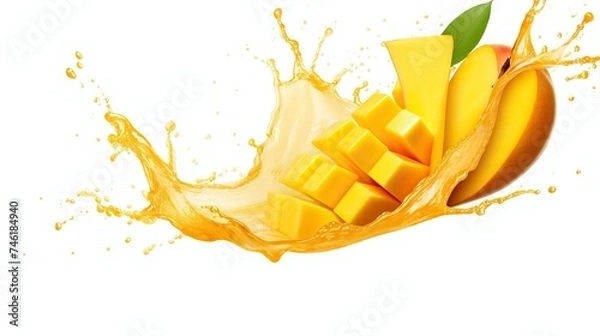 Fototapeta mango slices with splash of mango juice isolated on transparent background