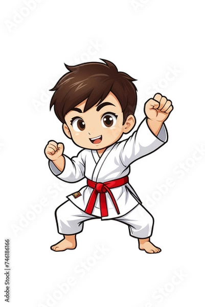 Obraz Cartoon little boy practicing karate