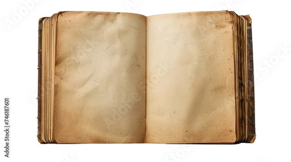 Fototapeta a blank notebook opened to a clean page on a white desk isolated PNG