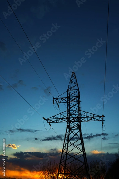 Obraz Power lines against the sky at sunset