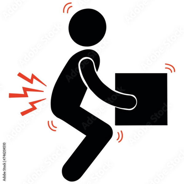 Obraz Vector man with back pain sprains while lifting weights