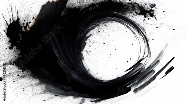 Fototapeta Abstract black ink paint splash spatter splotch splat splatter swirl circle spiral modern design on white background for wallpaper display 