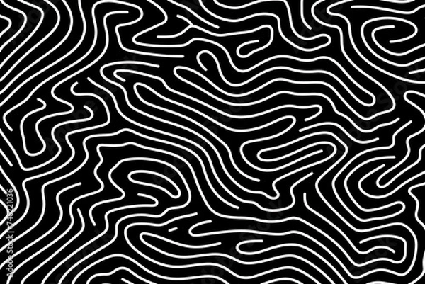 Fototapeta abstract black and white wave squiggle doodle fingerprint style maze pattern background banner