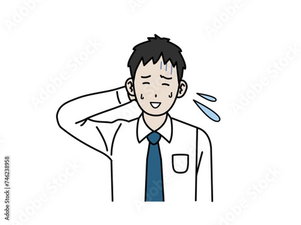 Fototapeta 動揺して苦笑いする若い会社員の男性のイラスト