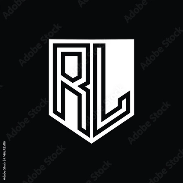 Fototapeta RL Letter Logo monogram shield geometric line inside shield design template